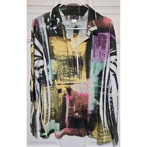 Top Ligne Size Small‎ Colorful Abstract Mesh Accents Blouse Boho Shirt USA